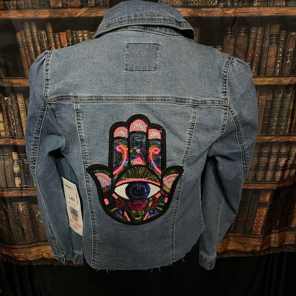 Jackets & Blazers - Handcrafted Hamza Evil Eye Denim Jacket -Medium